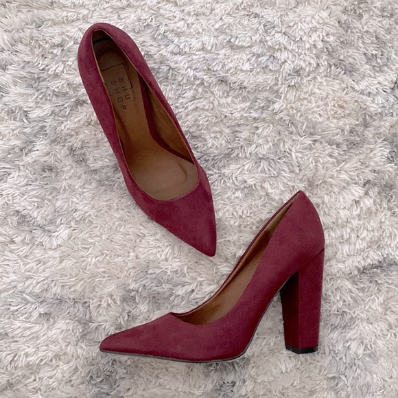ShuShop Shoes - ShuShop Maroon velvet pumps 7.5 chunky heels EUC